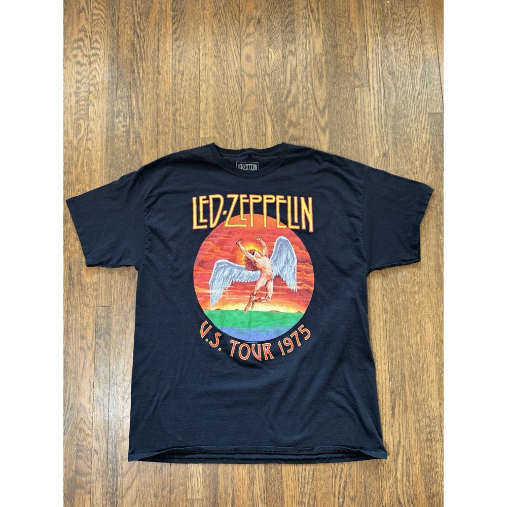 Led Zeppelin 1975 US Tour T-Shirt Mens 2XL Black Icarus Swan Song Graphic Cotton